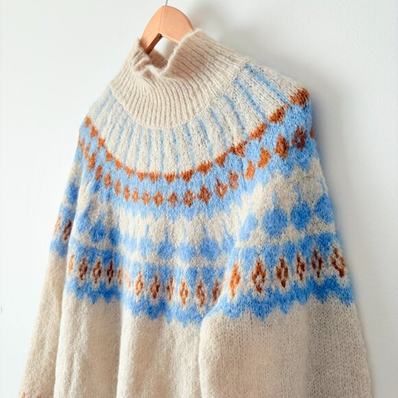 Y.A.S Wool Alpaca Yasista Long Sleeve Midi Knit Dress NWT White Blue Size Large - Picture 5 of 9